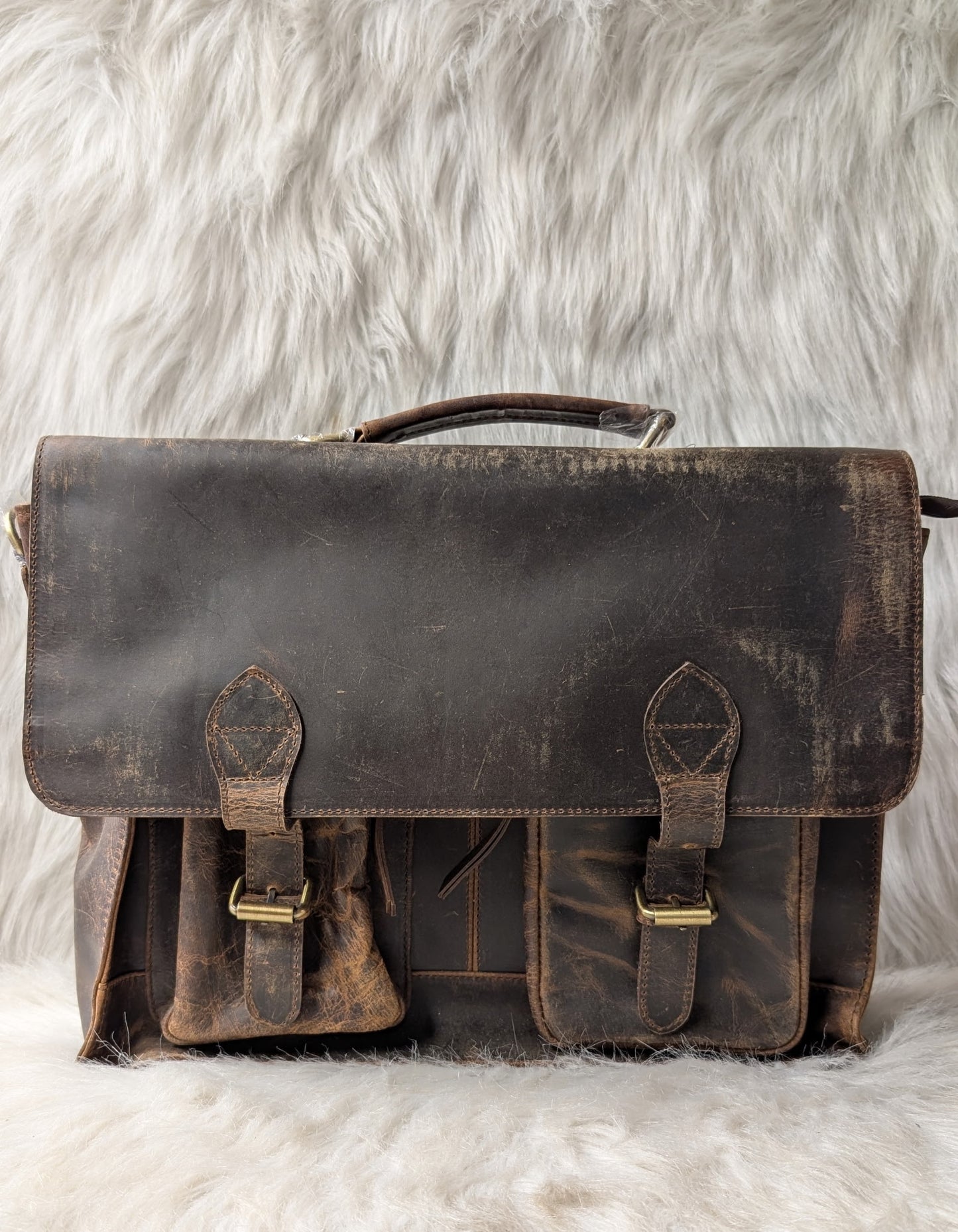 Dark Brown Distressed Leather Briefcase