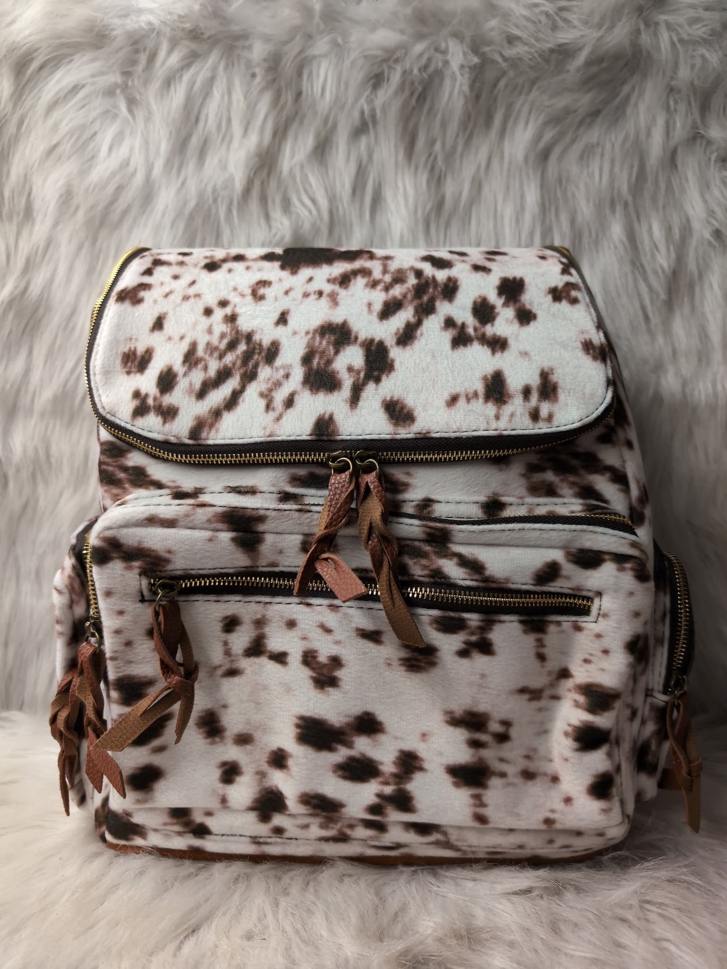 Brown Cowhide Cloth Backpack