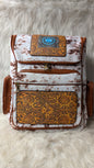 Brown Cowhide Cloth Backpack with Patch
