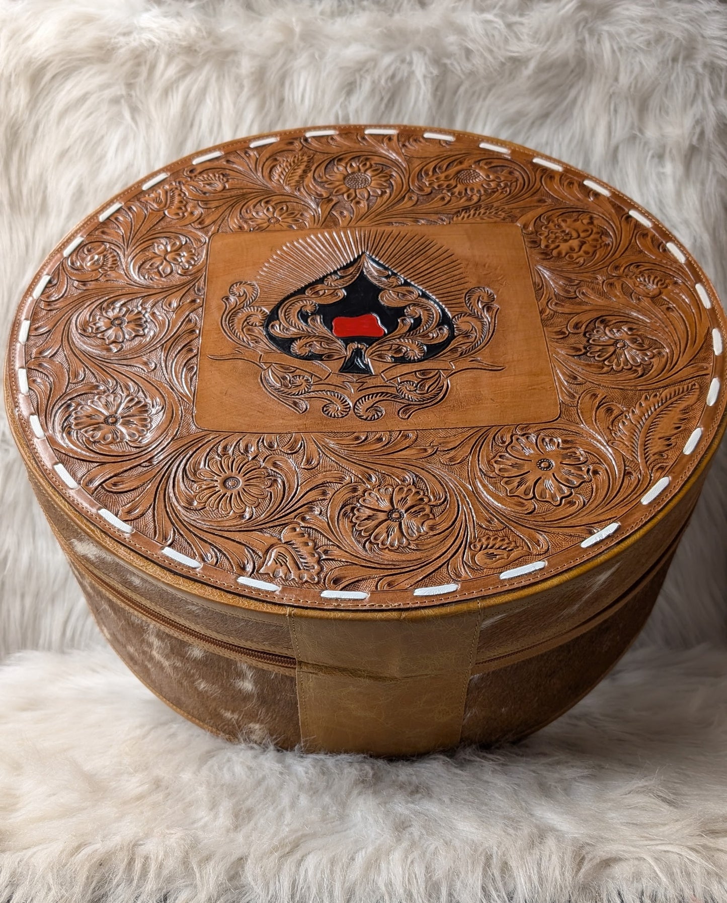 Brown Spades Leather/Cowhide Hat/Rope/Pictures/Other Storage Case