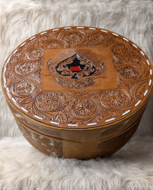 Brown Spades Leather/Cowhide Hat/Rope/Pictures/Other Storage Case