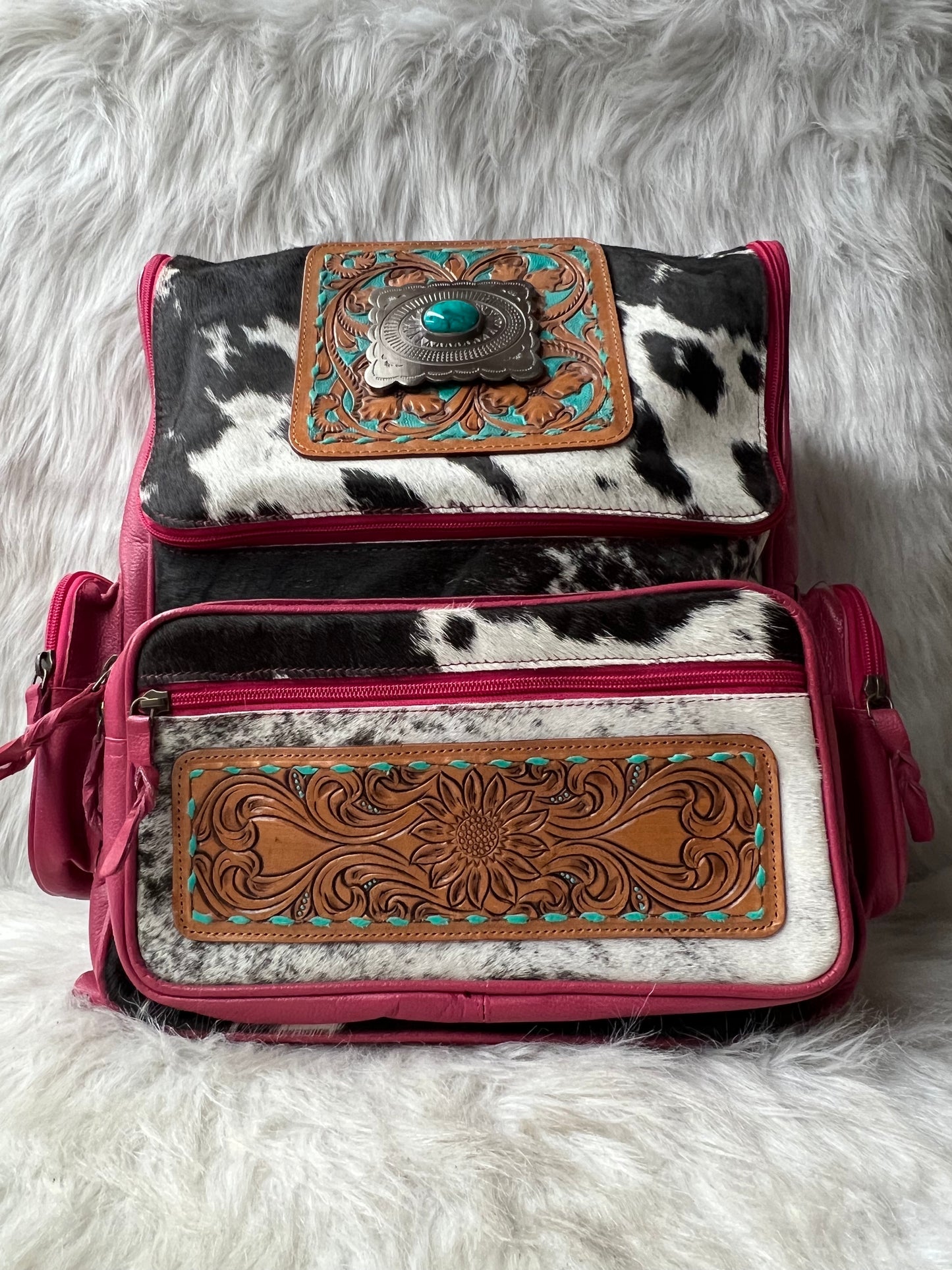Cowhide Pink & Turquoise Backpack