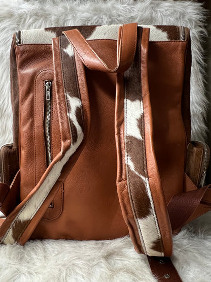 Cowhide Print Backpack Brown White