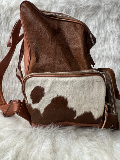 Cowhide Print Backpack Brown White