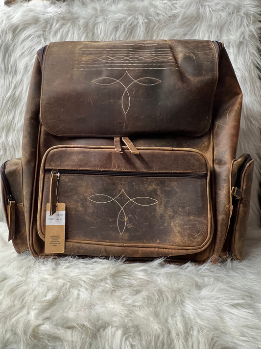 Western Leather Backpack Brown